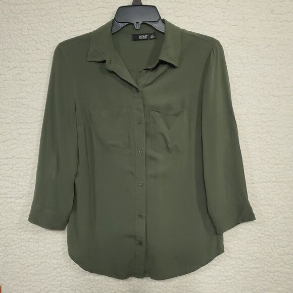 a.n.a A New Approach Women’s 100% Rayon Roll Sleeves Relaxed Olive Green Size XS - Picture 2 of 7